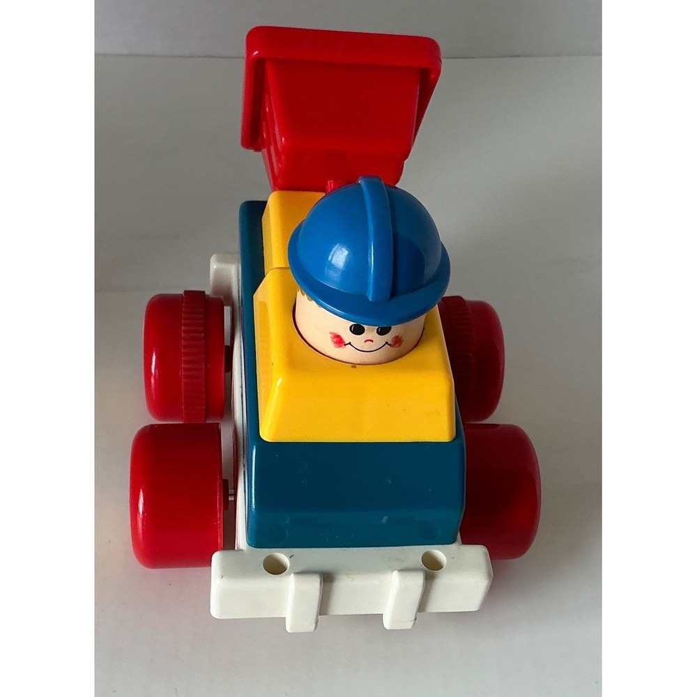 Vintage Dump Truck Toy Construction Worker Driver Primary Colors 5in